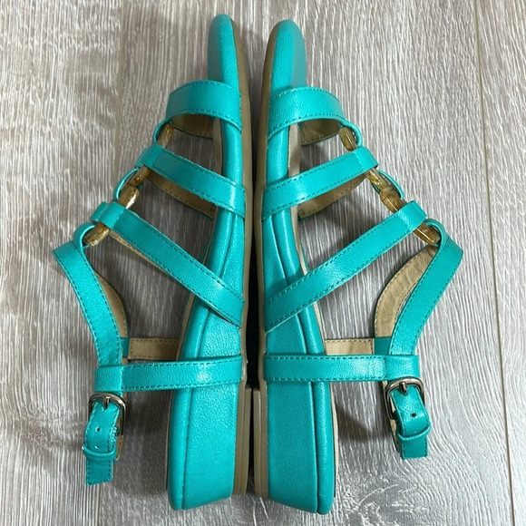 NWOT Softspots Leather Sabira Teal Sandals Pillowtop Technology 6.5M - Picture 10 of 15
